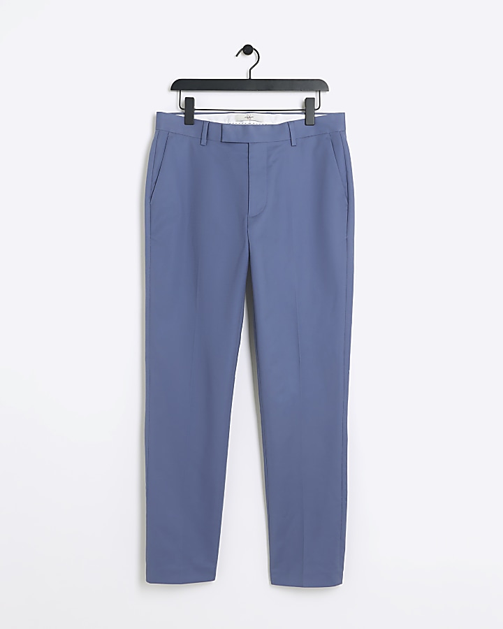 Blue slim fit smart chino trousers