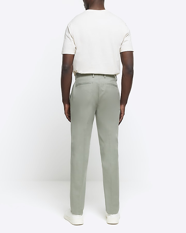 Green slim fit smart chino trousers