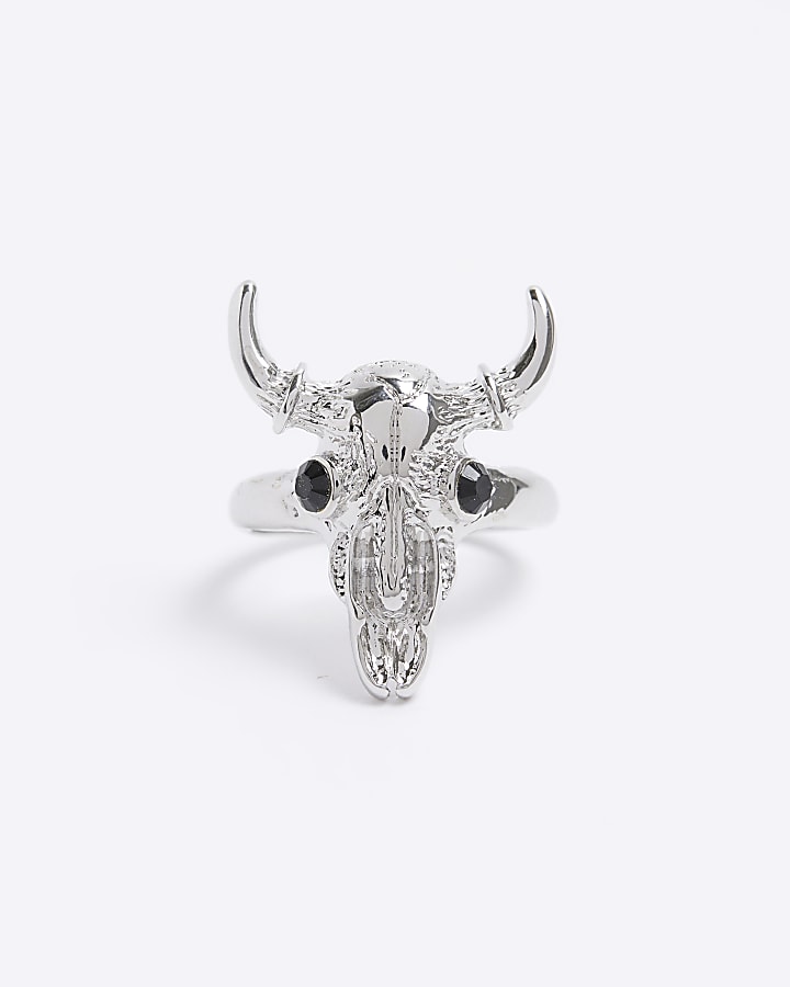 Silver Bull Head Ring