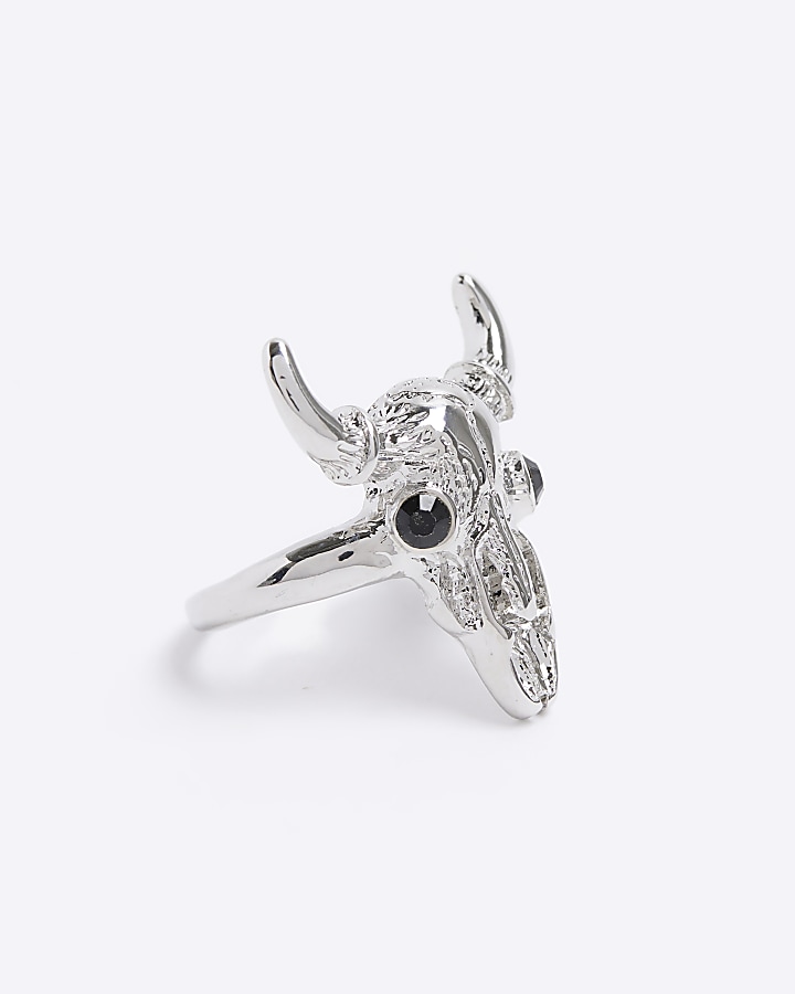 Silver Bull Head Ring