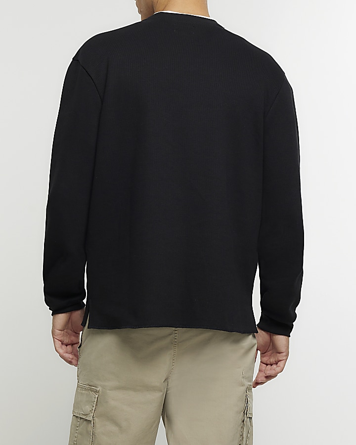 Black regular fit rib sweatshirt