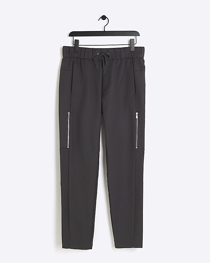 Grey slim fit zip cargo trousers