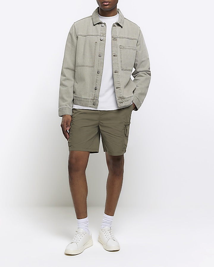 Khaki regular fit cargo shorts