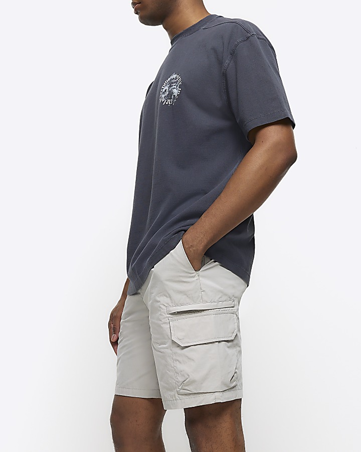 Grey regular fit cargo shorts