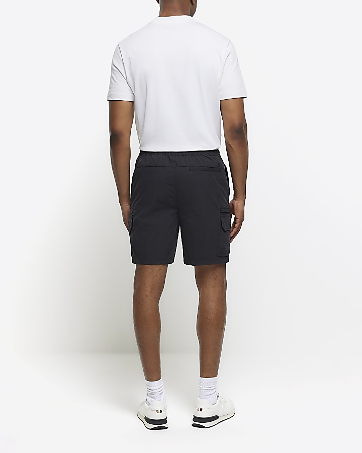 Black regular fit cargo shorts