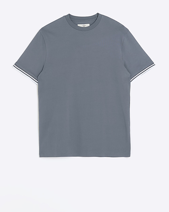 Blue slim fit taped sleeve t-shirt