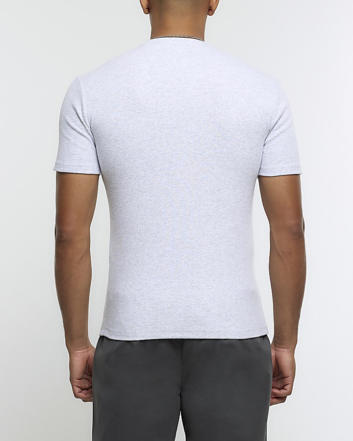 Grey muscle fit rib t-shirt | River Island