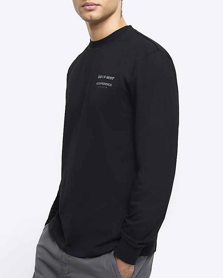 Black regular fit graphic long sleeve t-shirt
