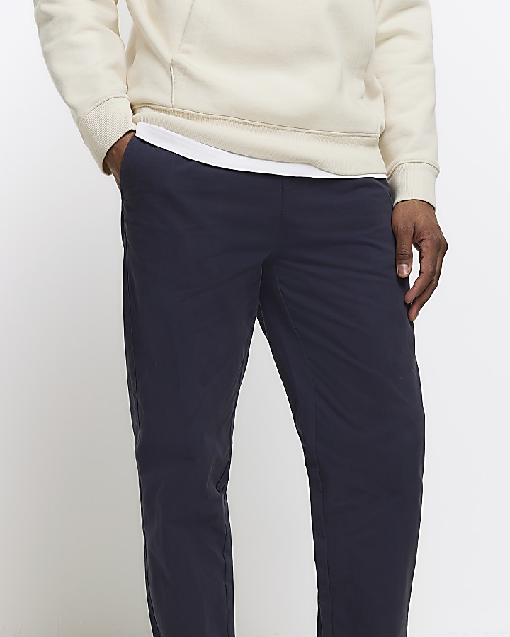 Navy regular fit pull on trousers