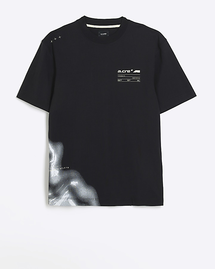 Black regular fit abstract graphic t-shirt