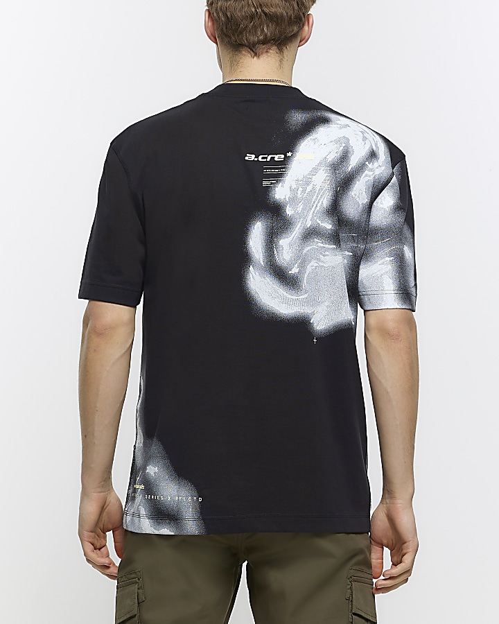 Black regular fit abstract graphic t-shirt