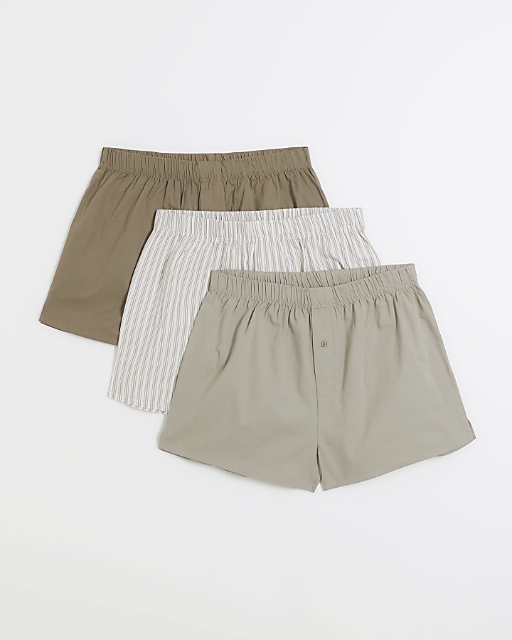 3PK khaki stripe boxer shorts