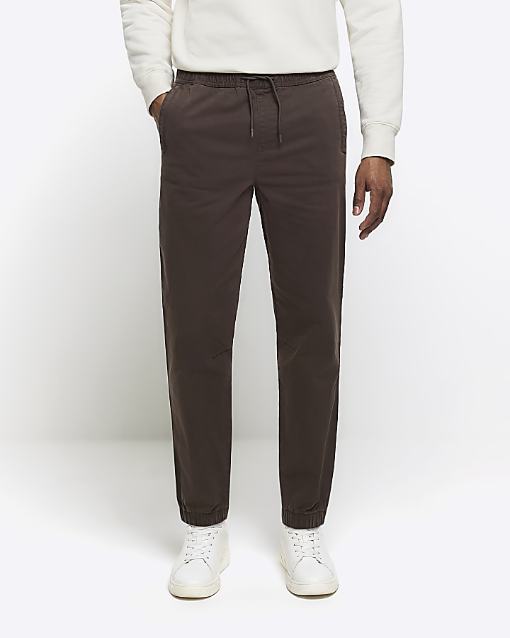Brown slim fit pull on joggers