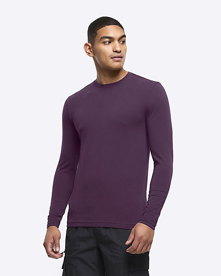 Purple muscle fit long sleeve t-shirt