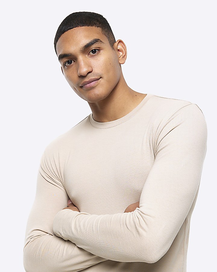 Stone muscle fit long sleeve tshirt River Island