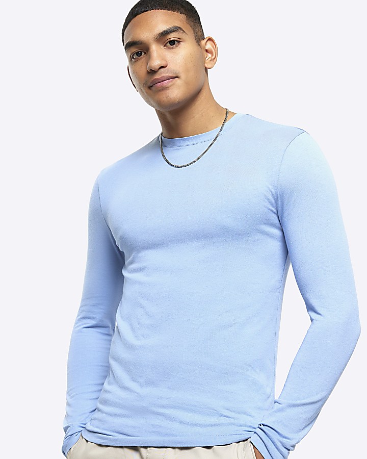 Blue muscle fit long sleeve t-shirt