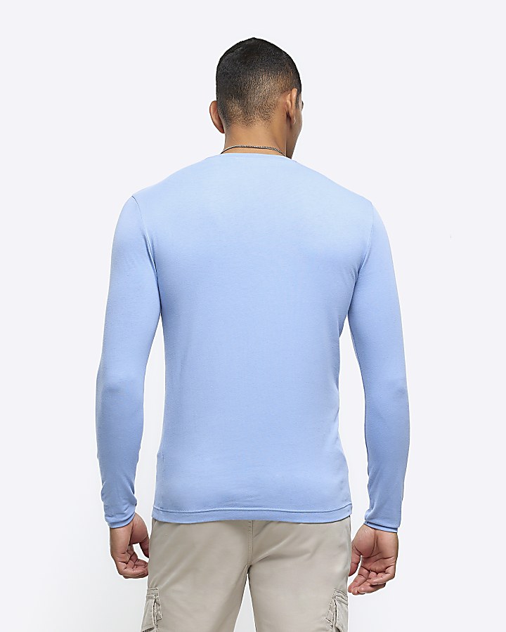 Blue muscle fit long sleeve t-shirt