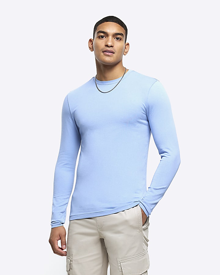 Blue muscle fit long sleeve t-shirt