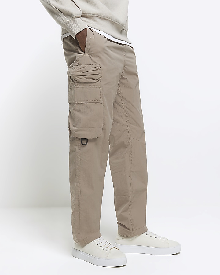 Stone regular fit elasticated cargo trousers | River Island