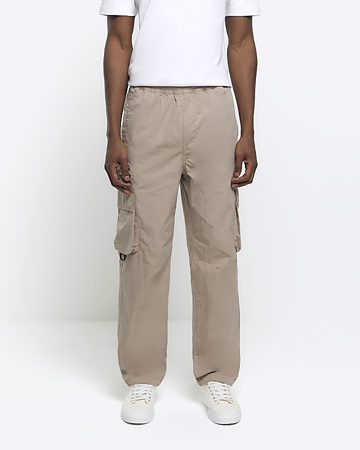 Stone regular fit elasticated cargo trousers | River Island