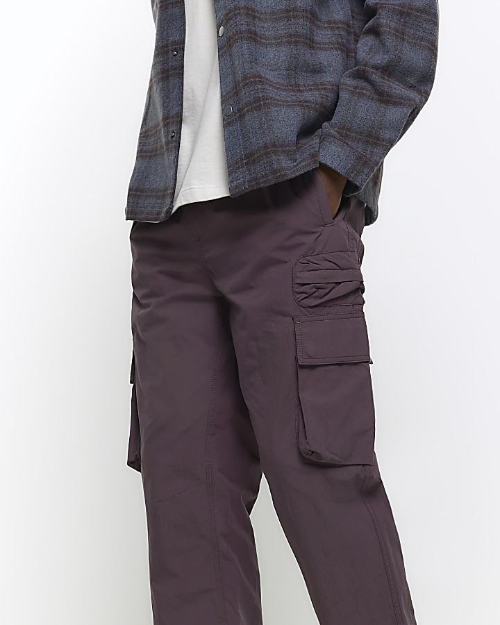 Purple regular fit elasticated cargo trousers