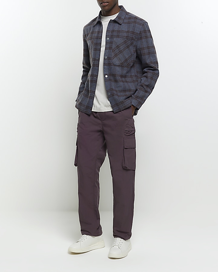 Purple regular fit elasticated cargo trousers