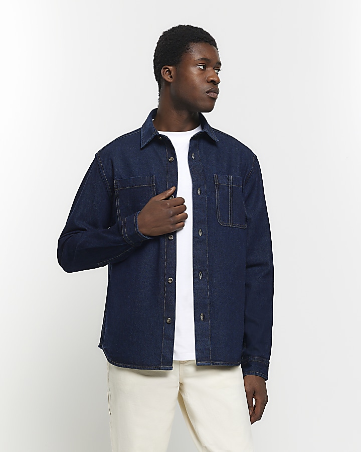 Blue regular fit utility denim shirt | River Island