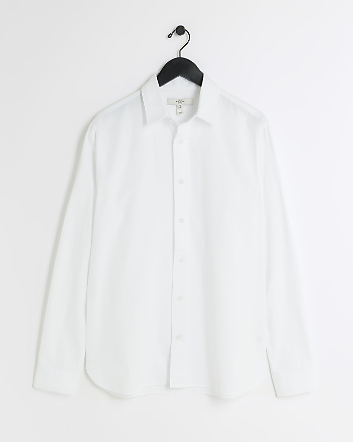 Washed white regular fit poplin shirt | River Island