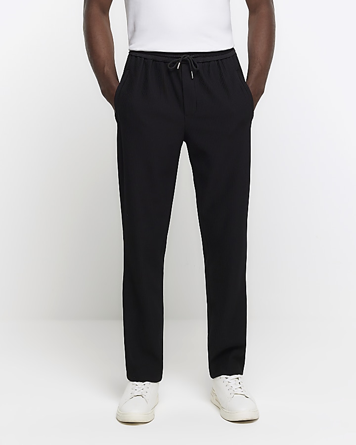 Black tapered fit plisse smart joggers