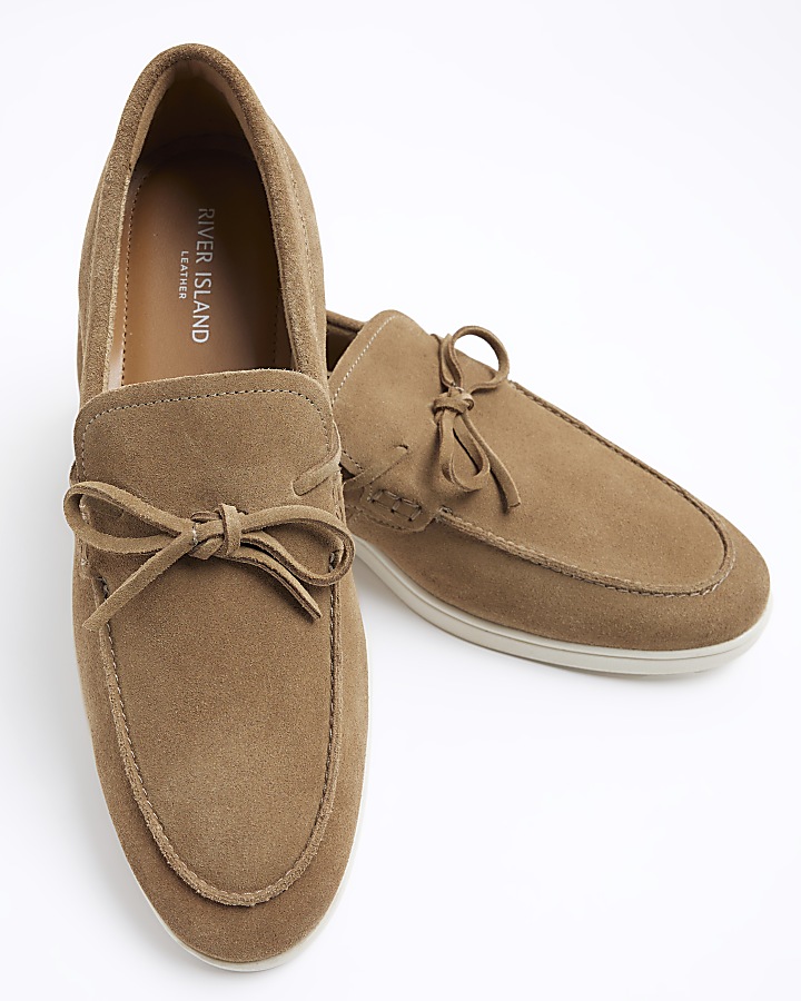 Brown suede slip on loafers