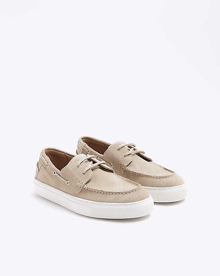 Beige suede boat shoes