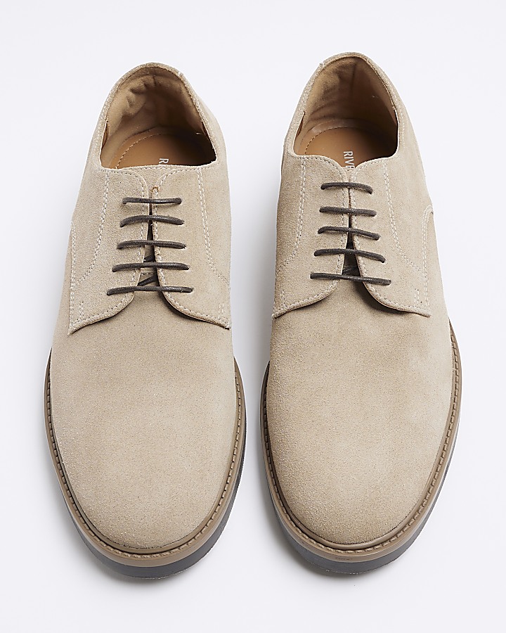 Stone suede derby shoes | River Island