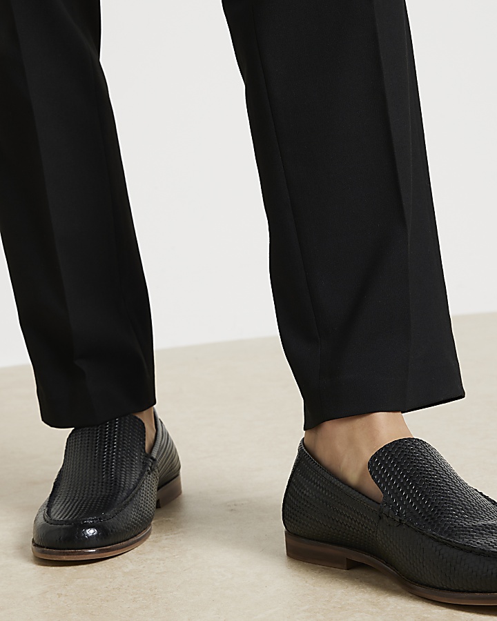 Black leather weave loafers