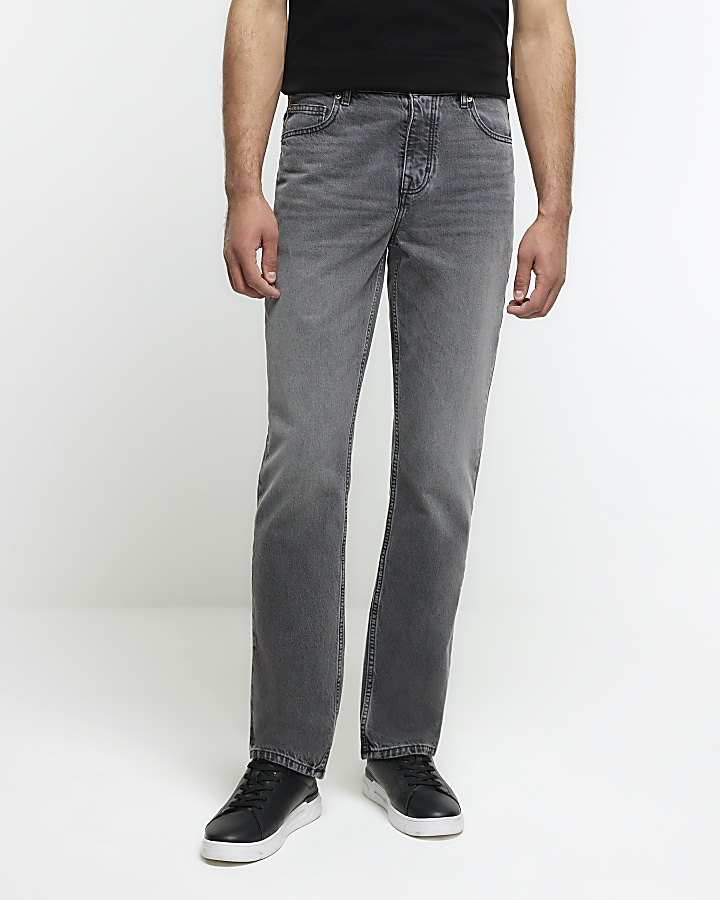 Grey Straight Fit Jeans | River Island