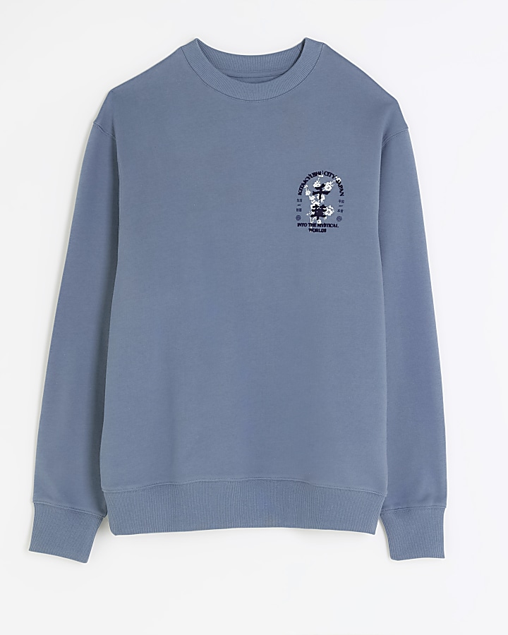 Grey regular fit Japanese graphic sweatshirt