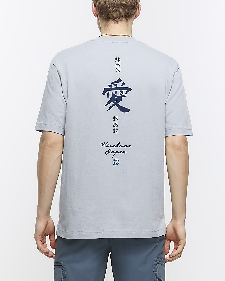 Grey regular fit Japanese graphic t-shirt