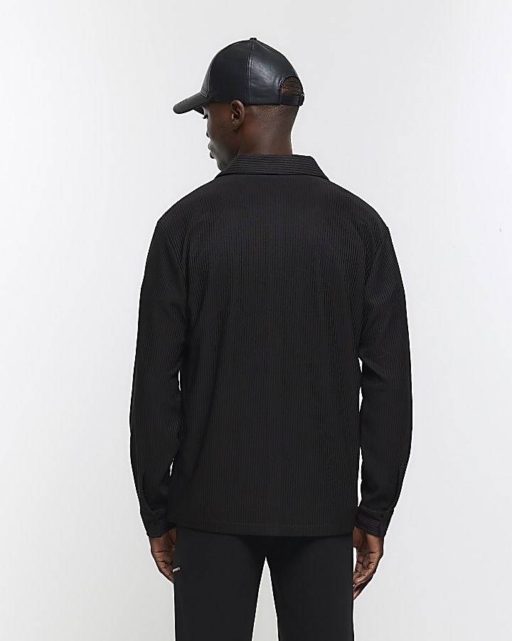 Black Regular fit Plisse long sleeve Shirt