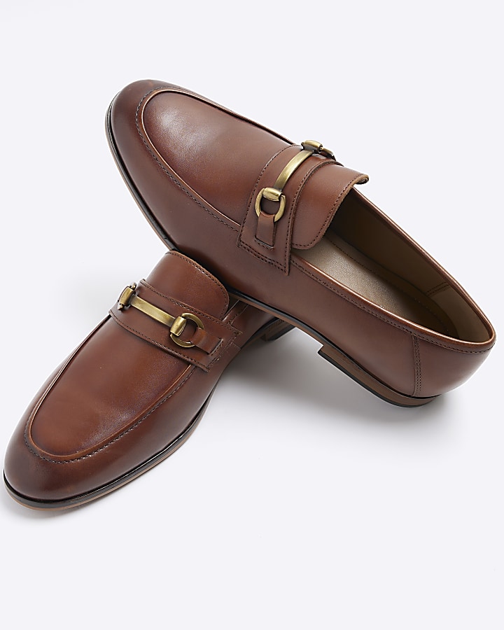 Brown leather chain loafers