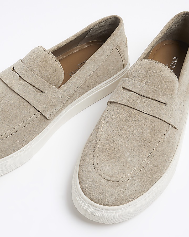 Beige suede loafers | River Island