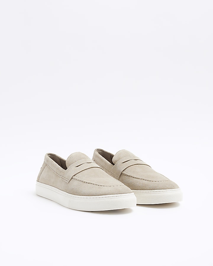Beige suede loafers | River Island
