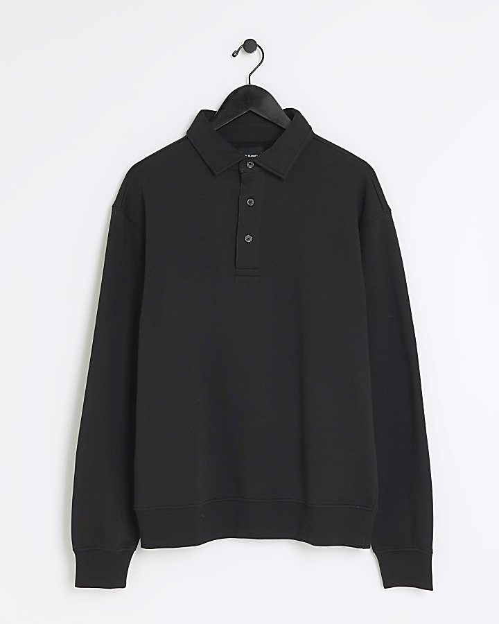 Black regular fit collared rugby polo