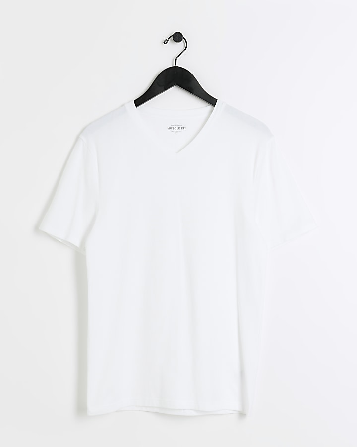 White muscle fit V neck t-shirt