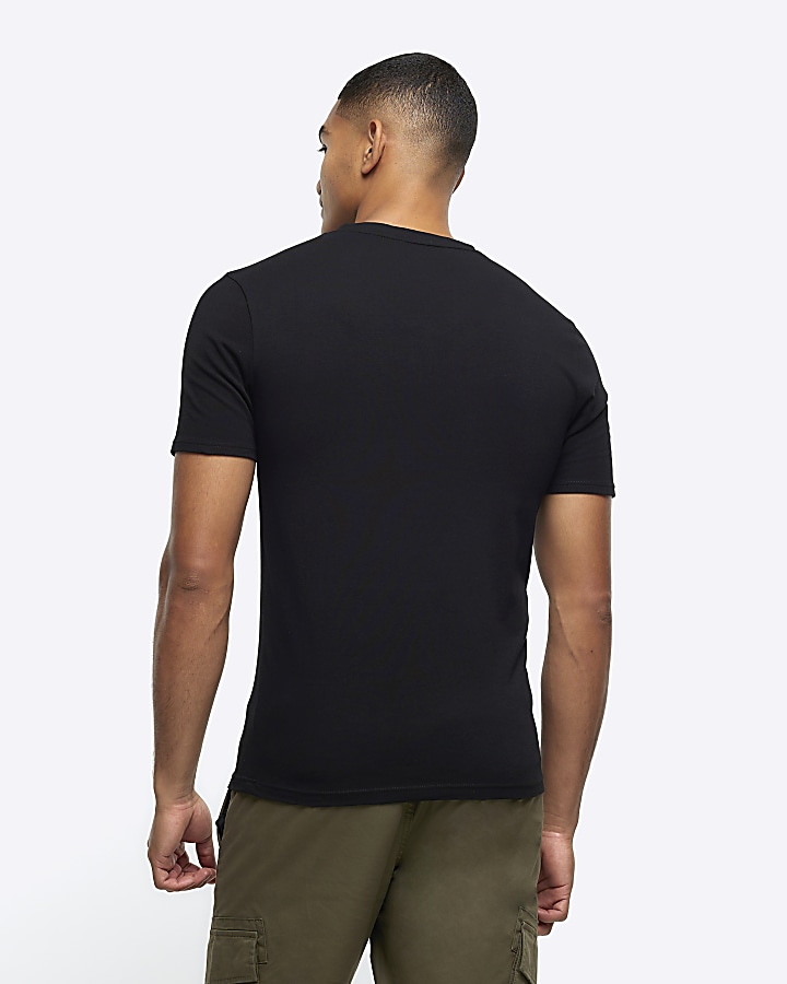 Black muscle fit V neck t-shirt