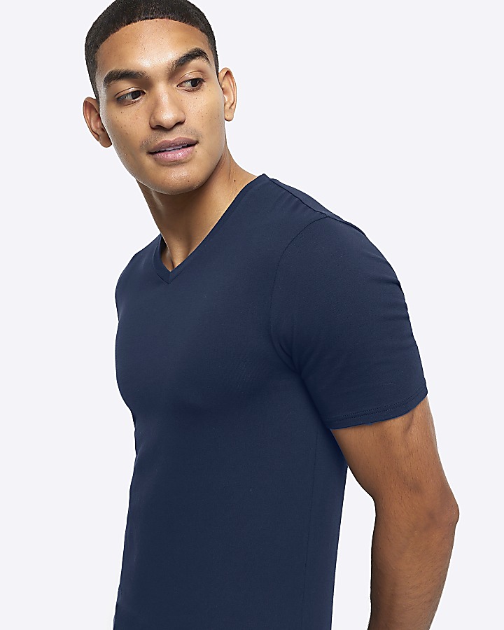 Navy muscle fit V neck t-shirt