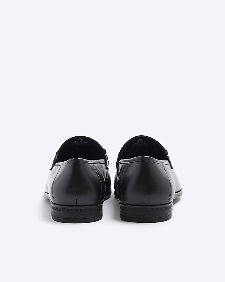 Black leather chain loafers