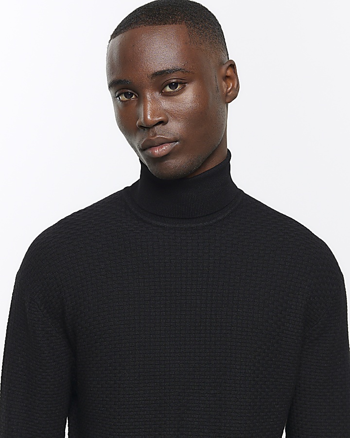 Black slim fit brick stitch jumper