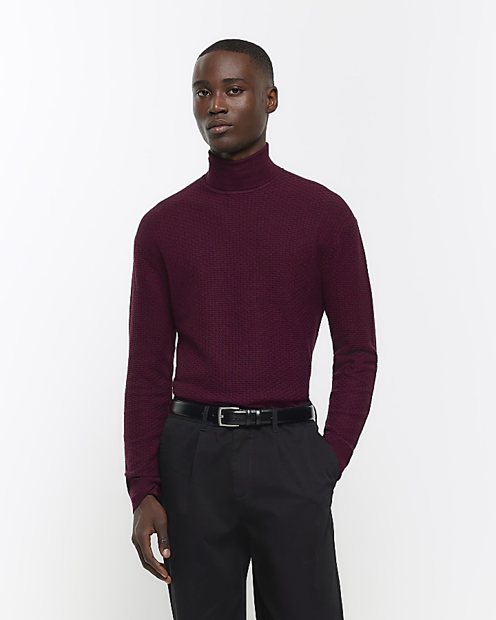 Red slim fit brick stitch jumper