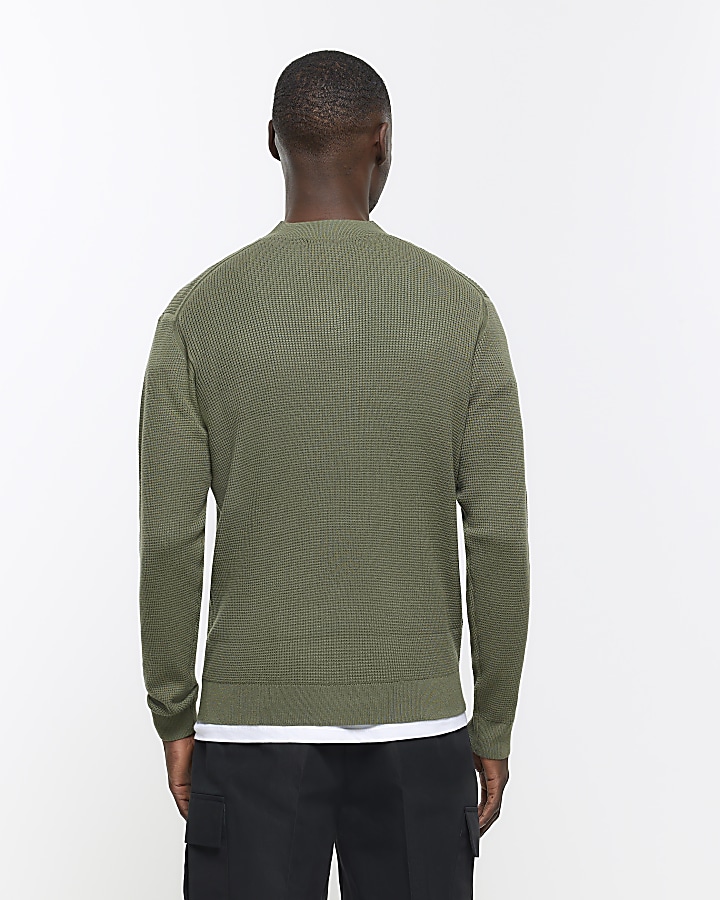 Green slim fit V neck jumper