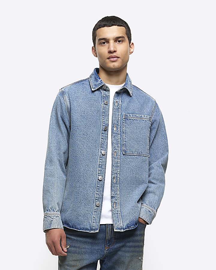 Blue regular fit denim shacket | River Island