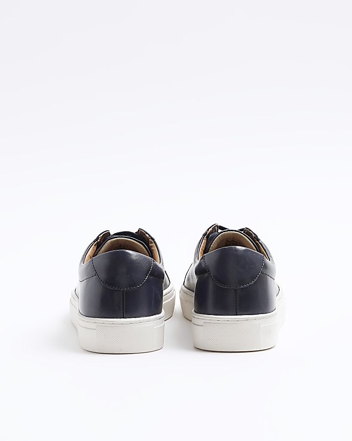 Navy leather lace up trainers | River Island